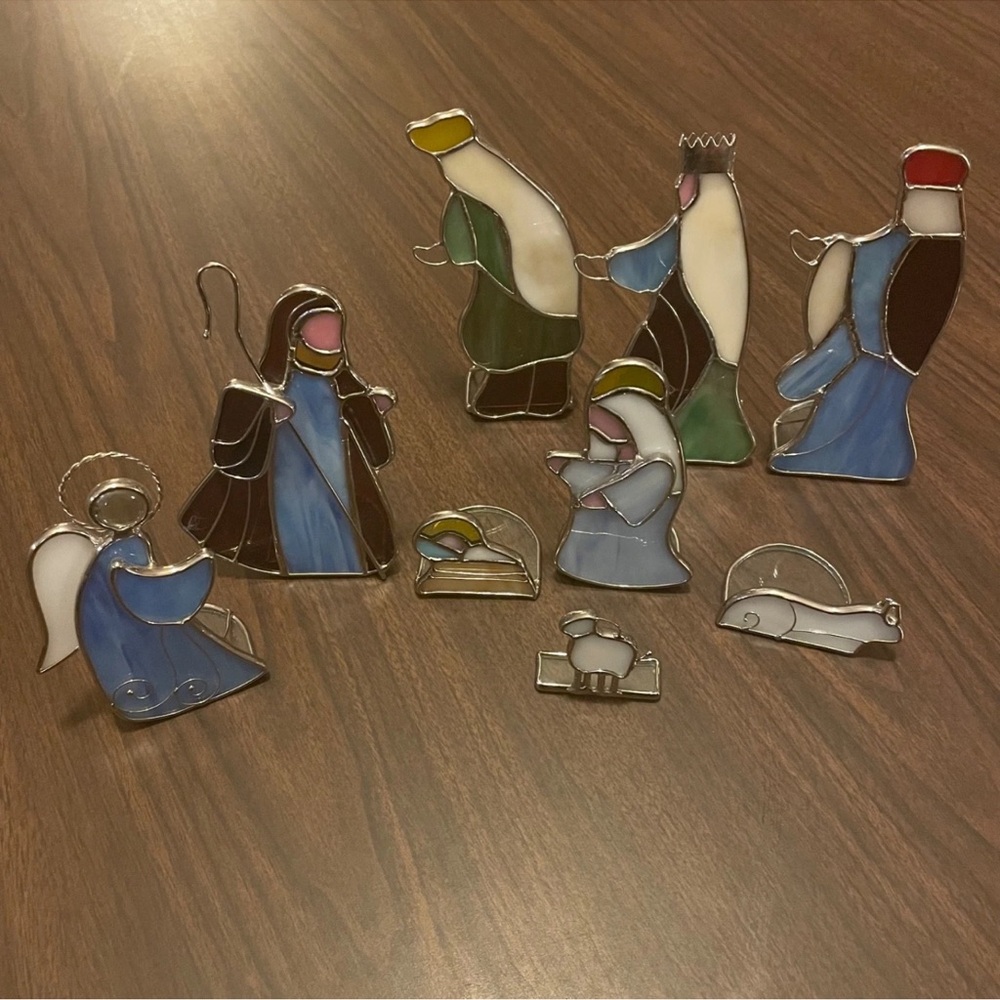 Stained Glass Nativity Set 10 Piece Christmas Mary Joseph Wise Men Jesus Angel